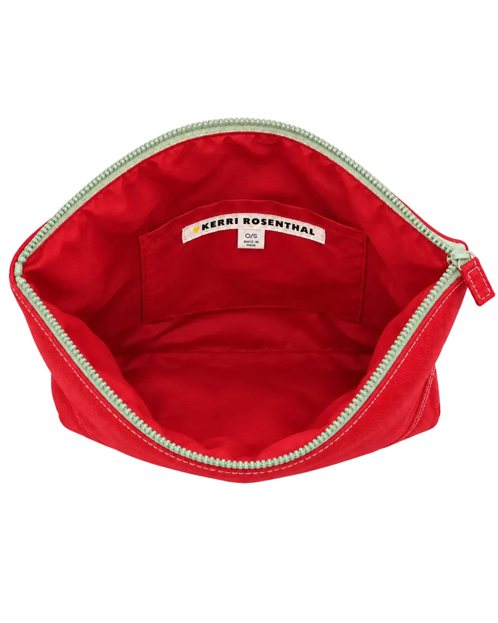 Open Jumbo Love Clutch in red showing the lined interior