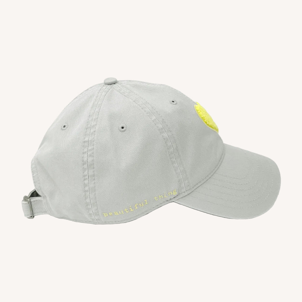 Imperfect Chenille Heart light grey baseball cap hat in 100% cotton with an adjustable strap by Kerri Rosenthal