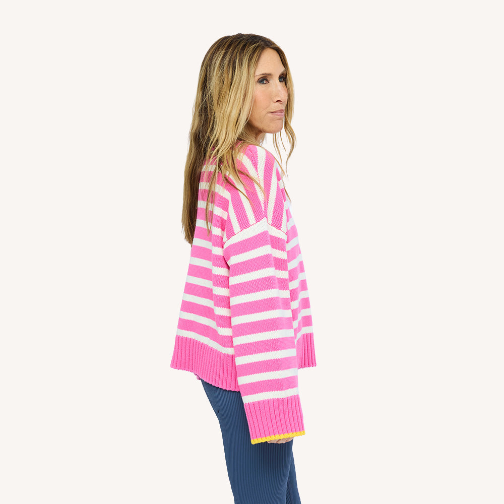 SoulCycle x KR Soul Brigade pink stripe long sleeves sweater pullover in cotton -  Shop cute sweaters by Kerri Rosenthal