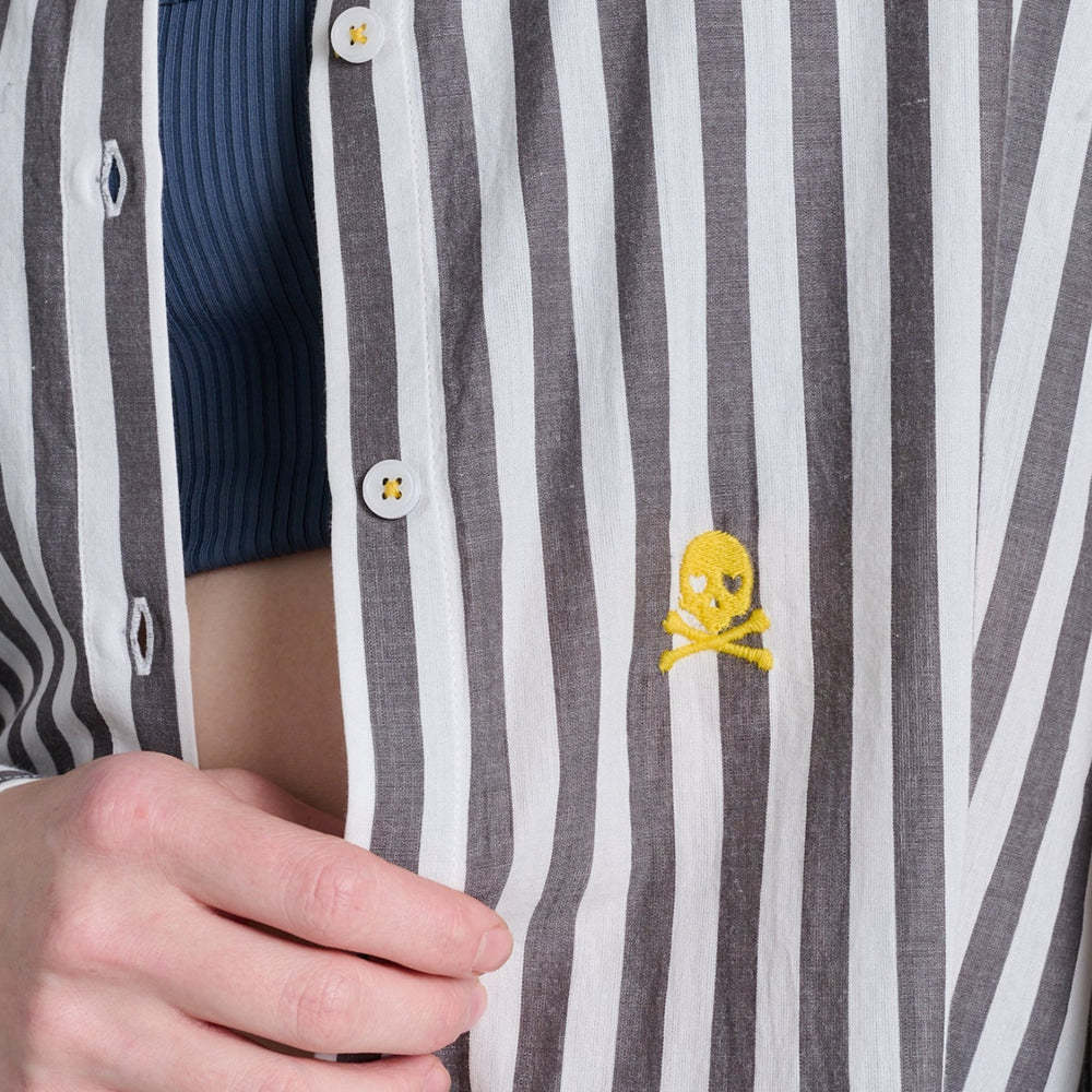 SoulCycle x KR gray stripe shirt in 100% cotton - Shop womens designer shirt by Kerri Rosenthal.