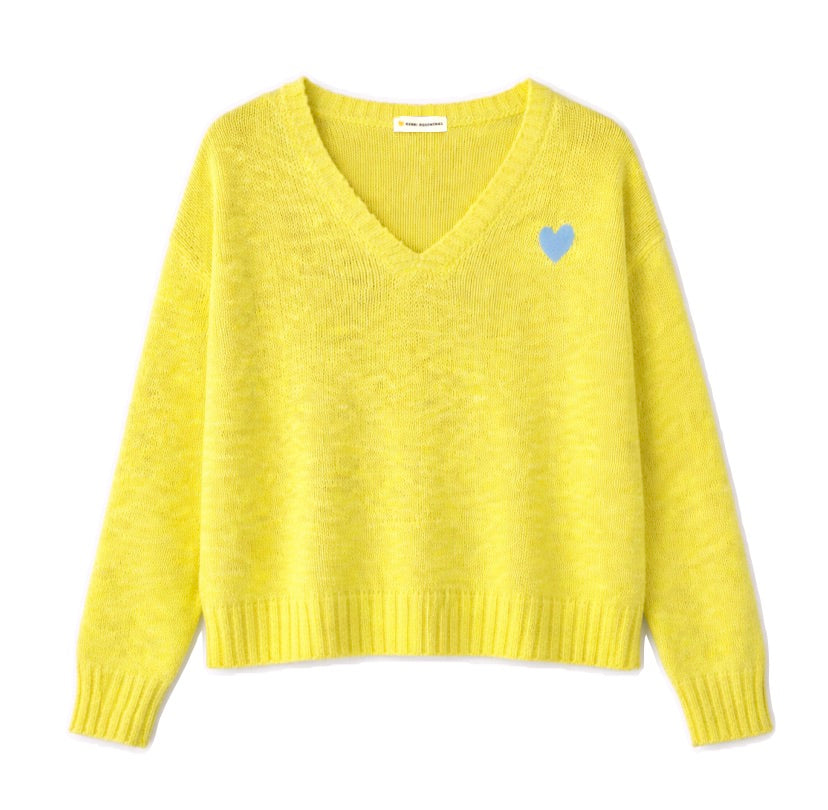 Summerland lime green v neck sweater in cotton blend - Shop designer women's cute pullover sweaters by Kerri Rosenthal