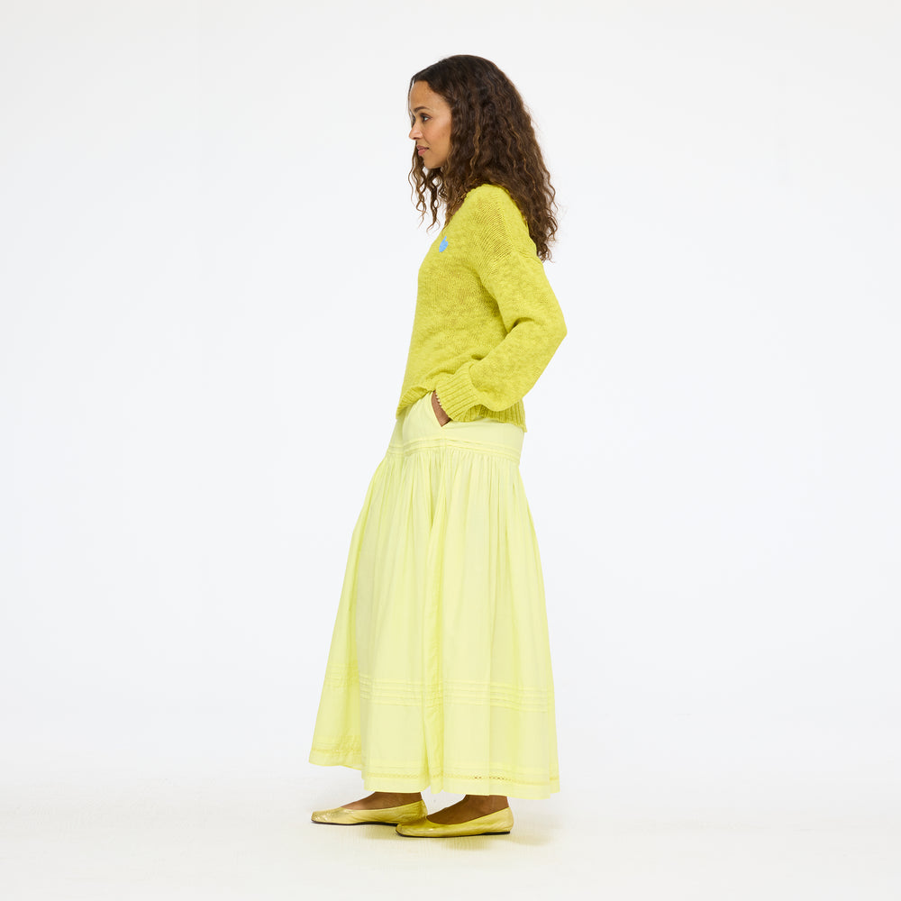 Summerland V-neck lime green sweater in cotton-slub blend - Shop women's cute pullover sweaters by Kerri Rosenthal