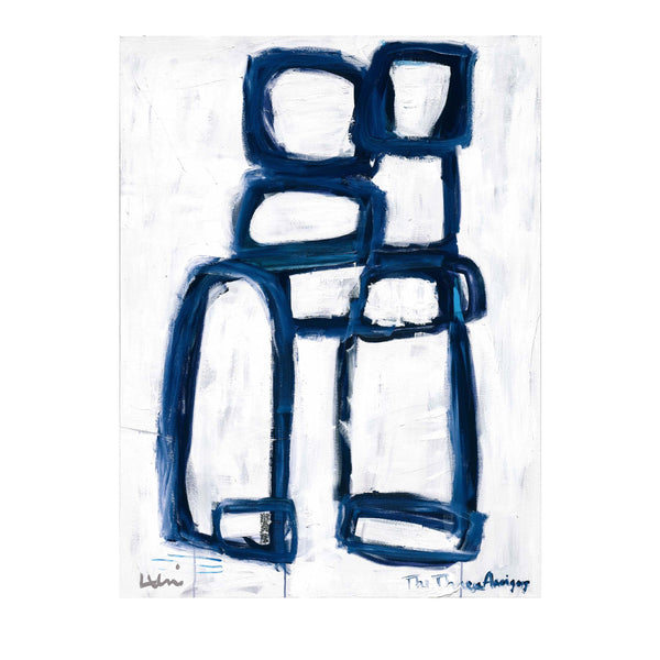 3 Amigos 1 Art Print white ground indigo blue modern abstract original artwork contemporary wall art by Kerri Rosenthal