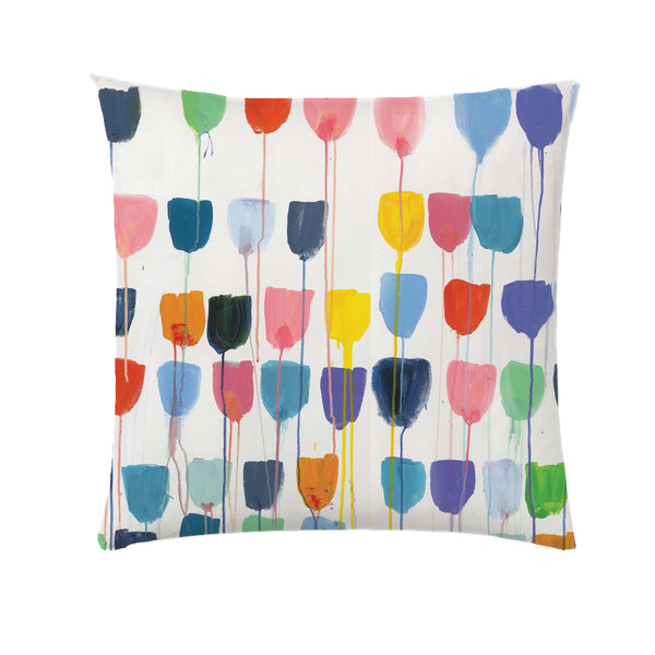 Colorful multi Drippy Tulips square decorative throw pillows by Kerri Rosenthal