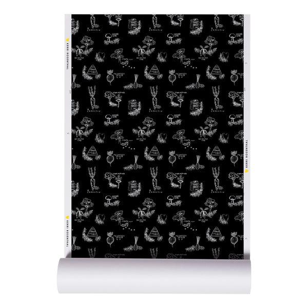 High quality Black ground with white good roots toile wallpaper by Kerri Rosenthal - designer wall paper