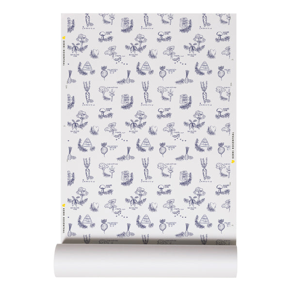 High quality White ground with grey good roots toile wallpaper indigo by Kerri Rosenthal - designer wall paper