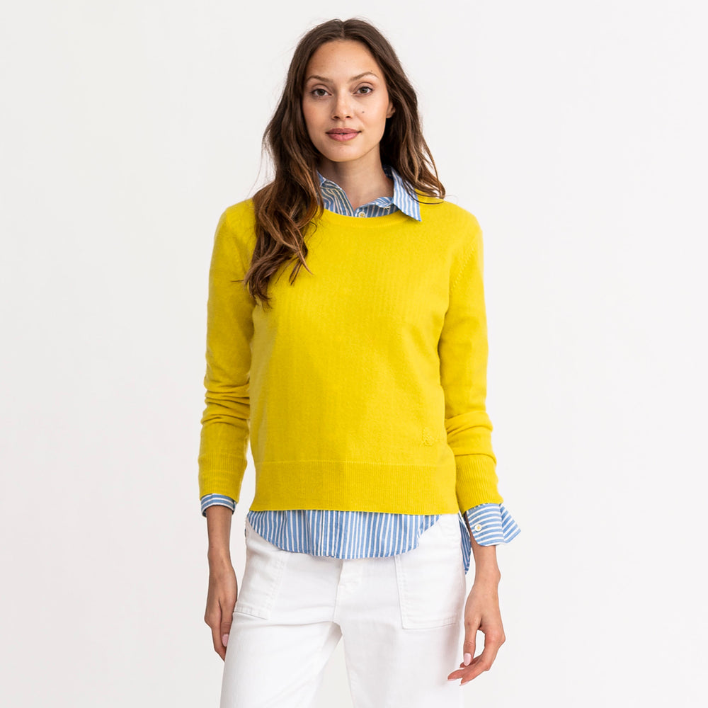 Heart Elbow Patchwork Pullover Long Sleeve Cashmere Sweater bright neon yellow lemonade - designer fashion sweaters by Kerri Rosenthal