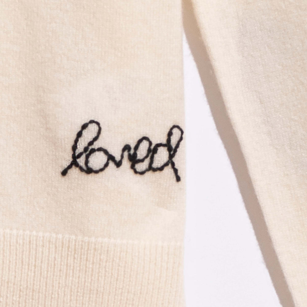 Heart Elbow Patchwork Pullover Long Sleeve Cashmere Sweater natural off white beige - designer fashion sweaters by Kerri Rosenthal