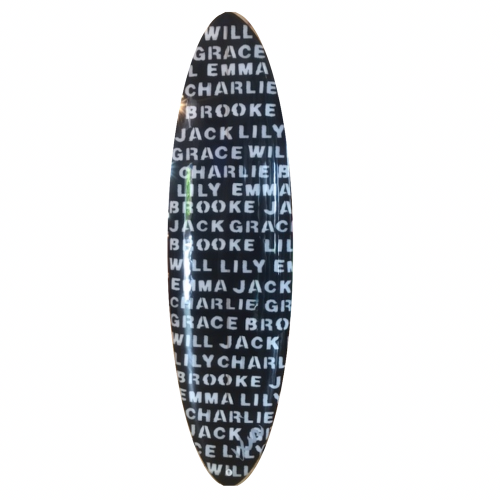 Handmade custom wall decorative surfboard for events or home decor by Kerri Rosenthal