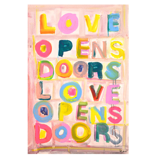 Colorful L.O.D. Love Opens Doors Art Print Wall Word Art Framed Artwork by Kerri Rosenthal for living room wall decor