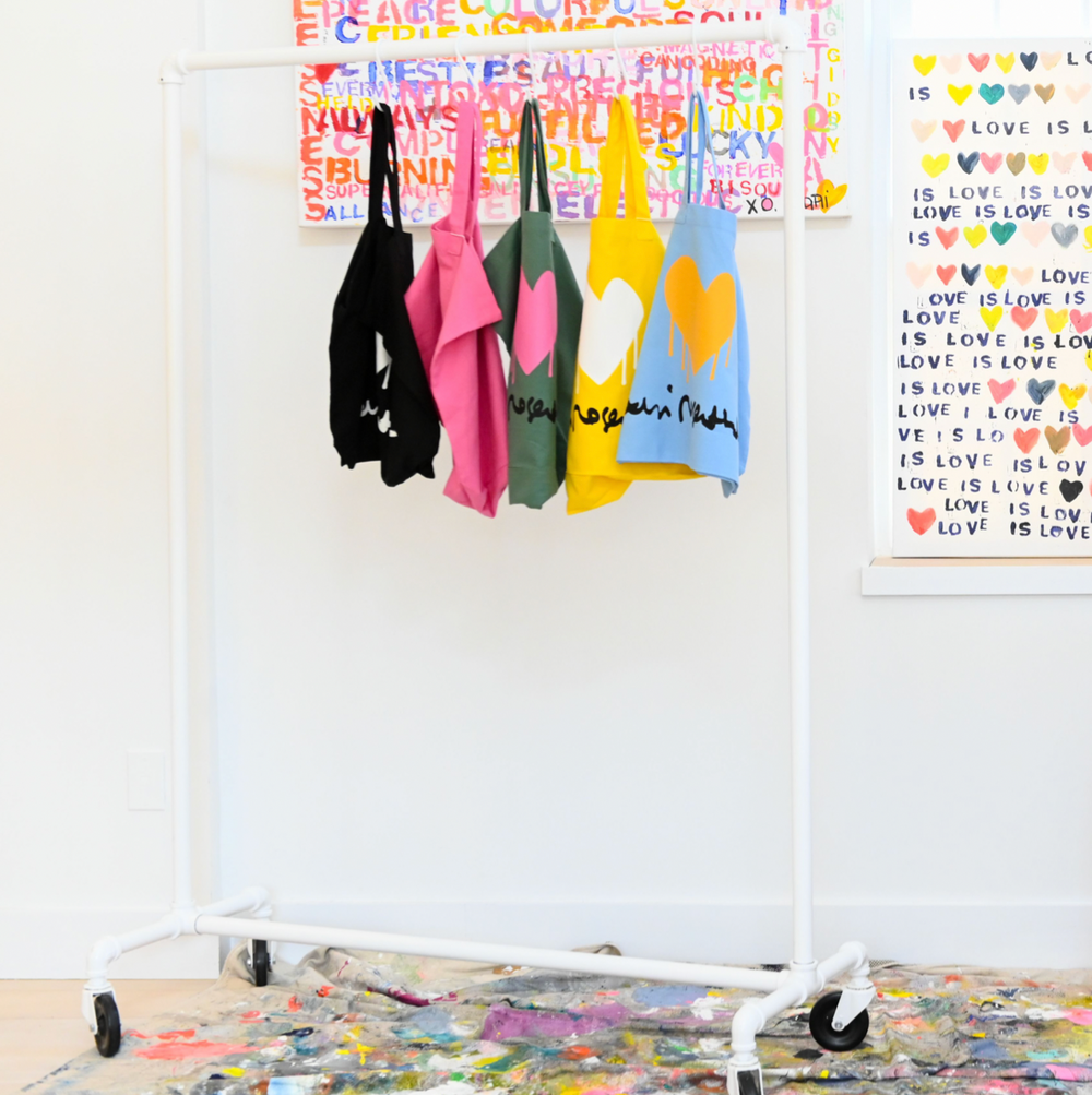 Colorful drippy heart tote bag 100% cotton - Cute designer totes by Kerri Rosenthal