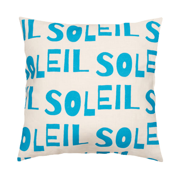 Soleil Azure blue white cute square decorative throw pillow for modern living room decor by Kerri Rosenthal