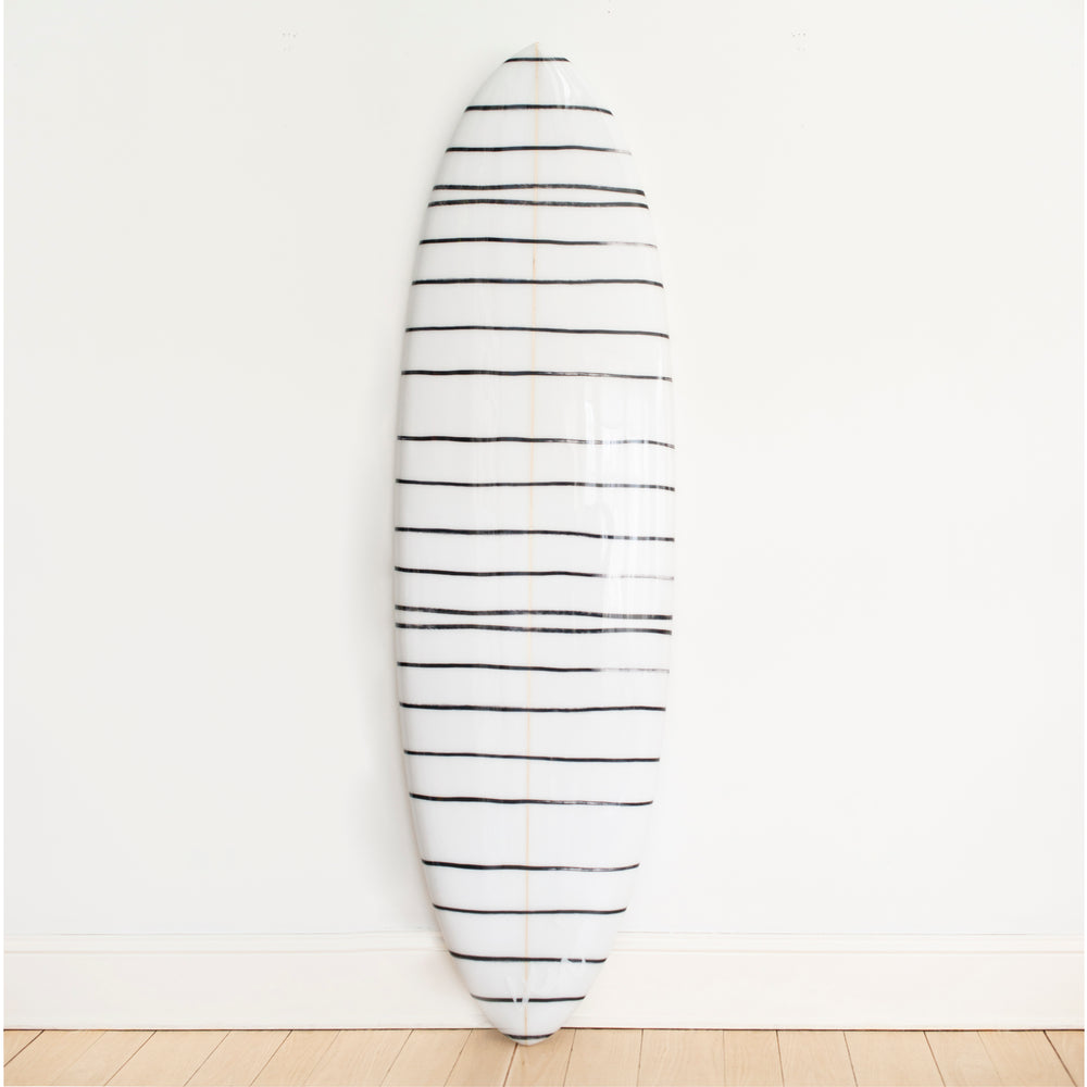 Decorative white ground with black carbon stripe mr. sharpie surfboard by kerri rosenthal