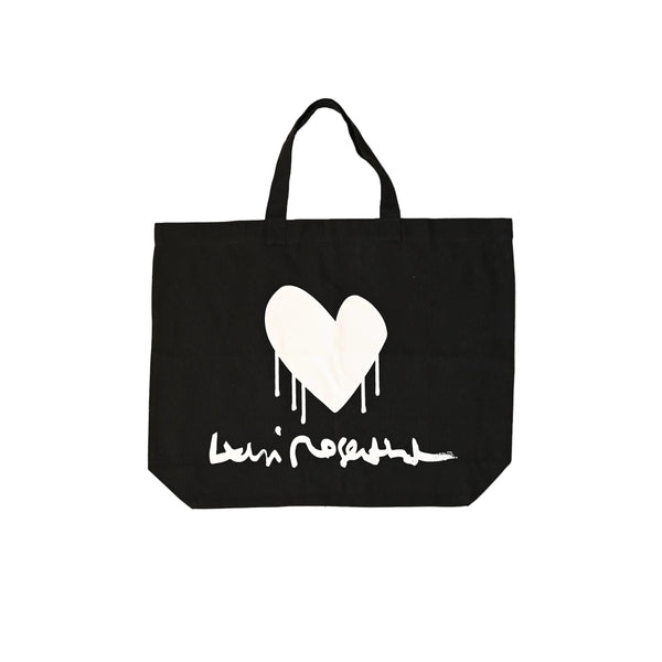 Black white drippy heart tote bag 100% cotton - Cute designer totes by Kerri Rosenthal